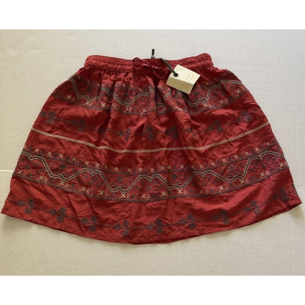 New Hinge Embroidered Beaded Women’s Skirt Rust Red XS Boho Hippie NWT
